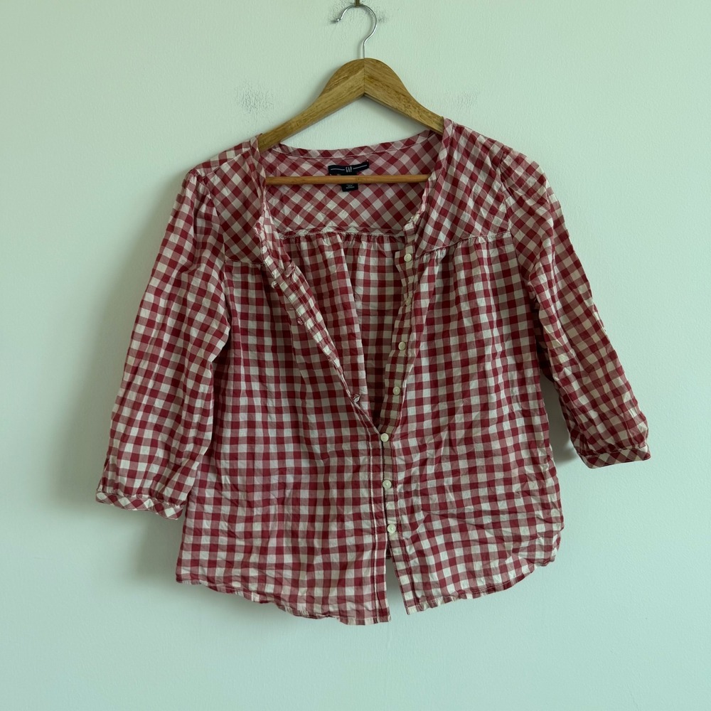 Gap Gingham Button-Front Flowy Top Size XS